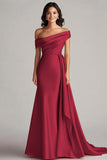 Champagne One Shoulder Satin Formal Dress with Sash