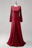 Modest Long Sleeve Round Neck Sage Bridesmaid Dress