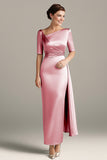 Silver Grey Sheath Satin Half Sleeves Mother Of The Bride Dress