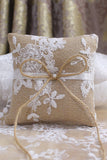 Grey Linen Lace Bowknot Ring Bearer Pillow