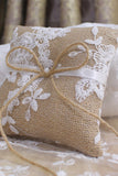 Grey Linen Lace Bowknot Ring Bearer Pillow