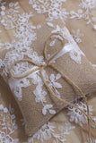 Grey Linen Lace Bowknot Ring Bearer Pillow