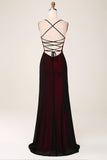 Black Red Spaghetti Straps Sheath Maxi Dress with Lace-up Back