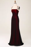 Black Red Spaghetti Straps Sheath Maxi Dress with Lace-up Back