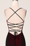 Black Red Spaghetti Straps Sheath Maxi Dress with Lace-up Back