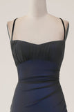 Sheath Spaghetti Straps Black Blue Floor Length Dress