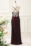 Black Red Spaghetti Straps Mermaid Pleated Long Maxi Dress with Slit