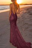 Sparkly Backless Silver Mermaid Formal Dress