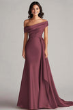 Champagne One Shoulder Satin Formal Dress with Sash