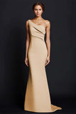 One Shoulder Mermaid Khaki Formal Dress