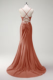 Beaded Corset Mermaid Fuchsia Prom Dress with Slit