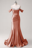 Blush Pleated Cold Shoulder Mermaid Prom Dress