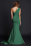 One Shoulder Mermaid Khaki Formal Dress