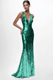 Sequined Silver V Neck Mermaid Formal Dress