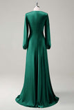 Modest Long Sleeve Round Neck Sage Bridesmaid Dress