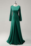 Modest Long Sleeve Round Neck Sage Bridesmaid Dress