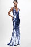 Sequined Silver V Neck Mermaid Formal Dress