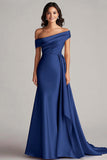 Champagne One Shoulder Satin Formal Dress with Sash