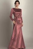 Black Column Satin Long Sleeve Mother of the Bride Dress