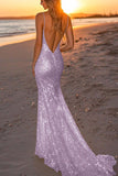 Sparkly Backless Silver Mermaid Formal Dress