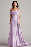 Champagne One Shoulder Satin Formal Dress with Sash