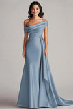 Champagne One Shoulder Satin Formal Dress with Sash