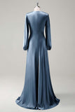 Modest Long Sleeve Round Neck Sage Bridesmaid Dress