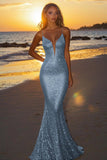 Sparkly Backless Silver Mermaid Formal Dress