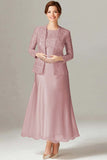 A-Line Champagne Chiffon 2-Piece Mother of the Bride Dress