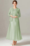 A-Line Champagne Chiffon 2-Piece Mother of the Bride Dress