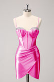 Sparkly Pink Spaghetti Straps Tight Mini Dress with Beading