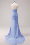 Fuchsia Sweetheart Ruched Mermaid Slit Prom Dress with Appliques