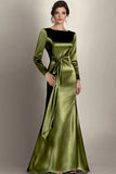 Black Column Satin Long Sleeve Mother of the Bride Dress