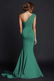 One Shoulder Mermaid Khaki Formal Dress