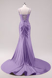 Fuchsia Ruched Corset Mermaid Prom Dress with Slit