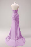 Fuchsia Sweetheart Ruched Mermaid Slit Prom Dress with Appliques