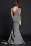 One Shoulder Mermaid Khaki Formal Dress