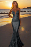 Sparkly Backless Silver Mermaid Formal Dress