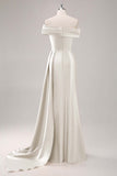 Off the Shoulder Satin Champagne Formal Dress with Drape