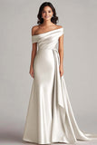 Champagne One Shoulder Satin Formal Dress with Sash