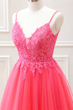 Cute Hot Pink A Line Tulle Mini Dress with Floral Appliques