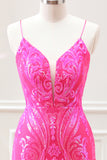 Sparkly Hot Pink Sequined Bodycon Mini Dress with Lace up Back