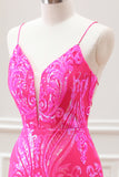 Sparkly Hot Pink Sequined Bodycon Mini Dress with Lace up Back