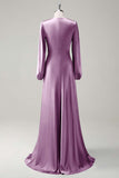 Modest Long Sleeve Round Neck Sage Bridesmaid Dress