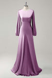 Modest Long Sleeve Round Neck Sage Bridesmaid Dress