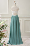 Eucalyptus Open Back Boho Chiffon Maxi Dress with Lace