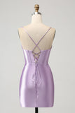 Lilac Bodycon Spaghetti Straps Corset Satin Mini Dress