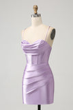 Lilac Bodycon Spaghetti Straps Corset Satin Mini Dress