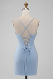 Light Blue Bodycon Corset Spaghetti Straps Mini Dress