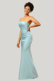 Grey Blue Satin Strapless Floor Length Dress